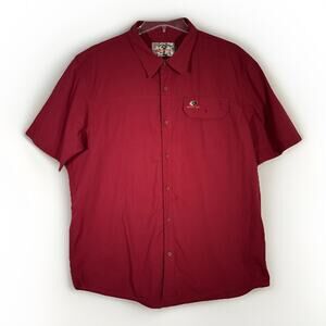 Mossy Oak Mens Size XL Red Rip Stop Short Sleeve Button Up Shirt
